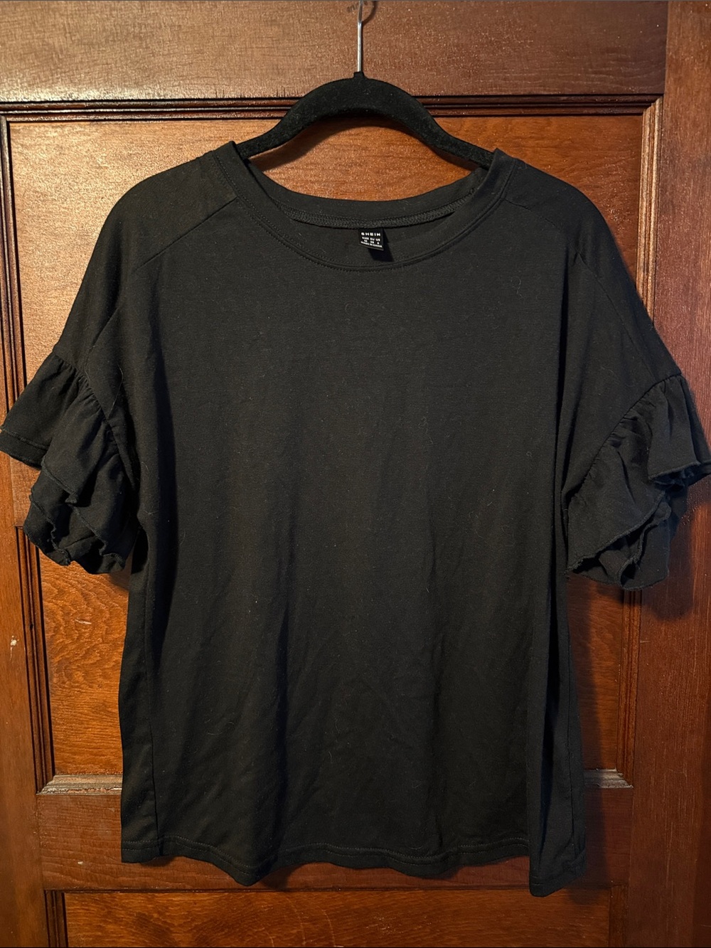 SHEIN Black Ruffle Sleeve Short Sleeve Top